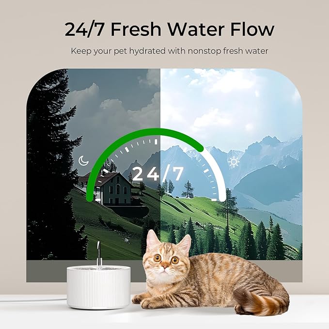 Ceramic Cat Water Fountain, 2.2L/74oz Cat Fountains for Drinking Indoor, Automatic Pet Water Dispenser with Ultra-Quiet Pump and Replacement Filter, Kitty Watering Supplies, Easy Clean BPA-Free