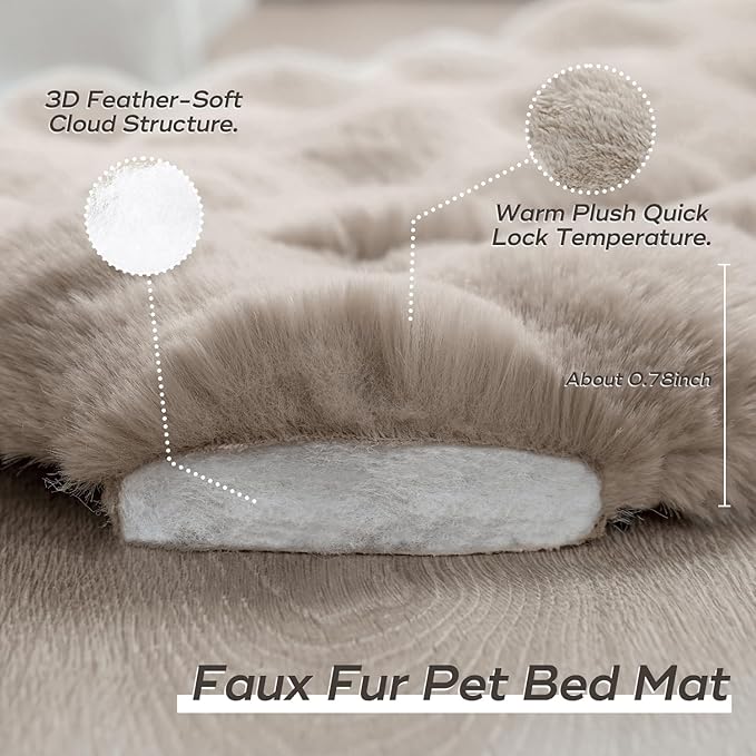 Plush Cat Beds for Indoor Cats Faux Fur Pet Mat with Non-Slip Bottom Cozy Kitten Bed for Carriers/Couch/Floor/Dog & Puppy Friendly 23 x 15 Inch Medium Coffee