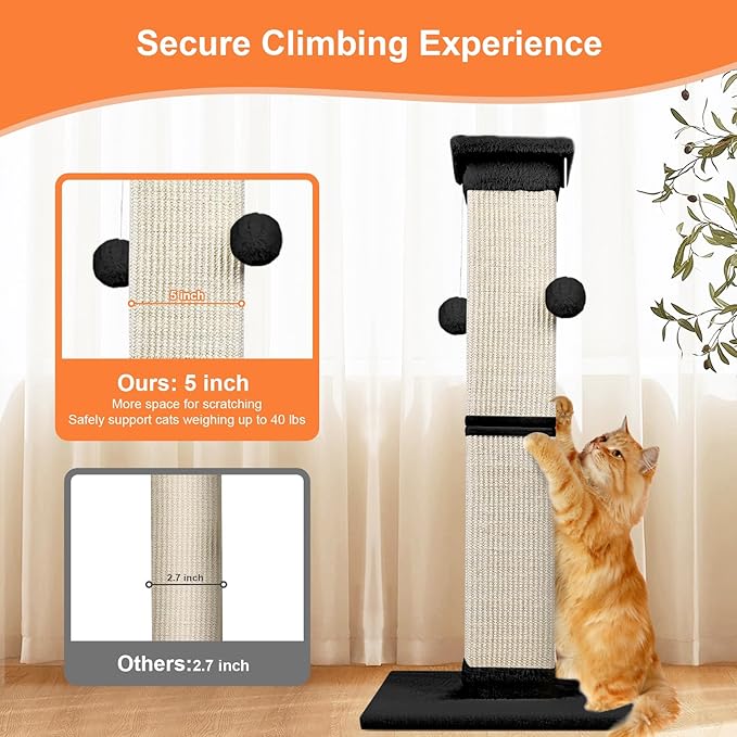 Cat Scratching Post 33 Inch Nature Sisal Cat Scratch Post for Indoor Cats, Large Cat Scratcher Protect Your Furniture, Black