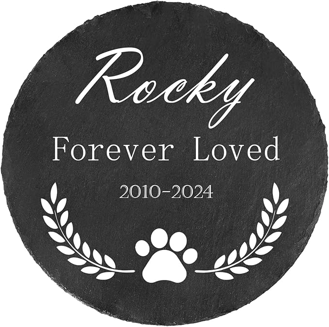 Ships Next Day Personalized Pet Memorial Stone for Loss of Dog Cat, Custom Photo Name Memory Headstone Garden Grave Marker Bereavement Sympathy Gift