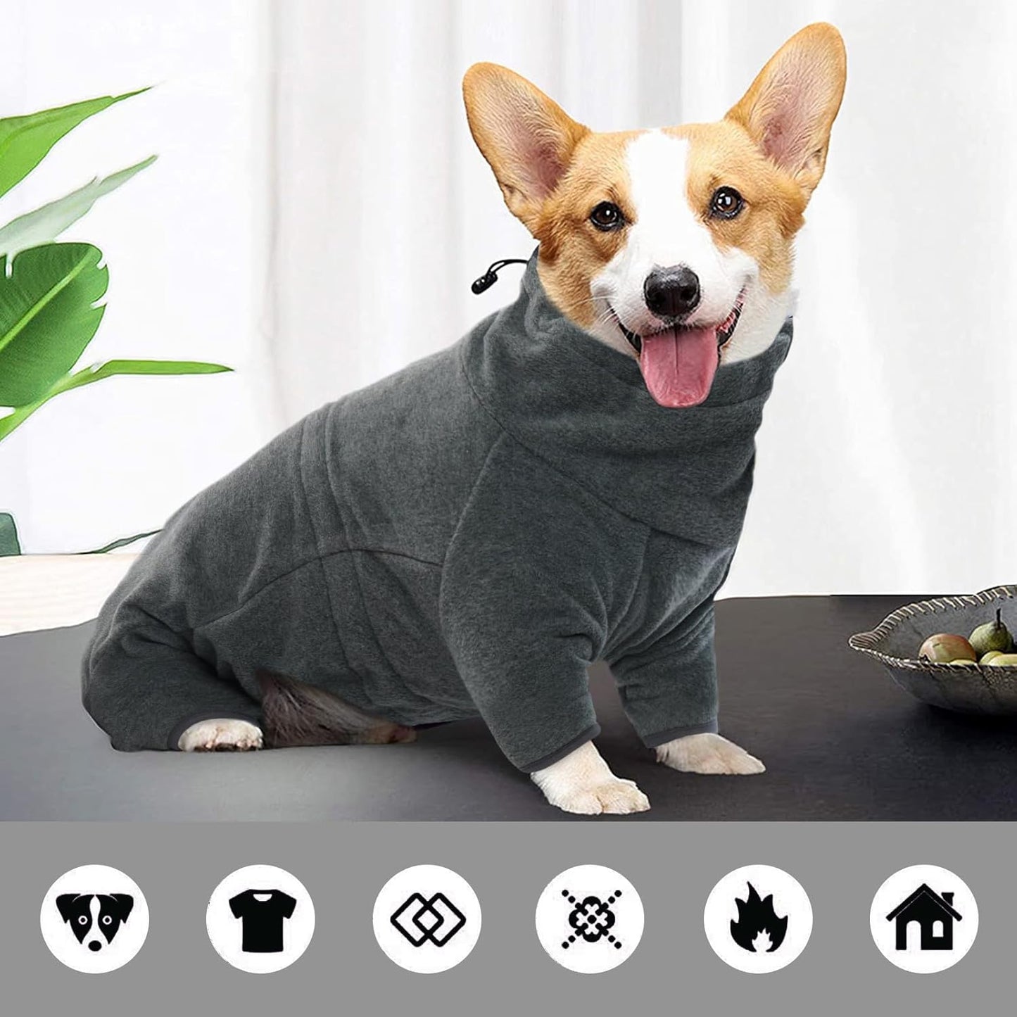 ROZKITCH Dog Winter Coat Soft Fleece Pullover Pajamas, Pet Windproof Warm Cold Weather Jacket Vest Cozy Jumpsuit Apparel Outfit Clothes for Small Medium Large Dog Walking Hiking Sleep Grey S