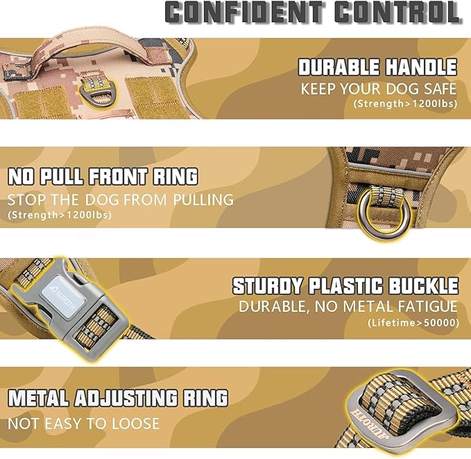AUROTH Tactical Dog Harness for Small Medium Dogs No Pull Adjustable Pet Harness Reflective K9 Working Training Easy Control Pet Vest Military Service Dog Harnesses Desert Camo M