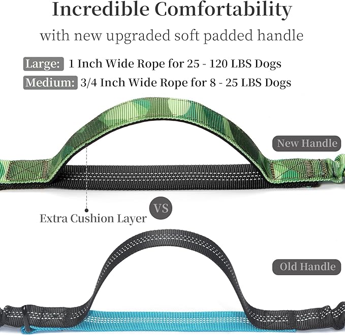 iYoShop Hands Free Dog Leash with Zipper Pouch, Dual Padded Handles and Durable Bungee for Walking, Jogging and Running Your Dog (camo Green, Large)