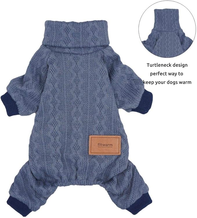 Fitwarm Turtleneck Knitted Dog Sweaters Winter Outfits Pet Coats Cat Clothes Blue Medium