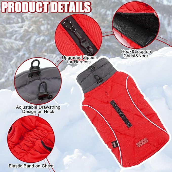 EMUST Winter Dog Coats, Fleece Dog Apparel for Cold Weather, British Style Windproof Warm, Red, XS