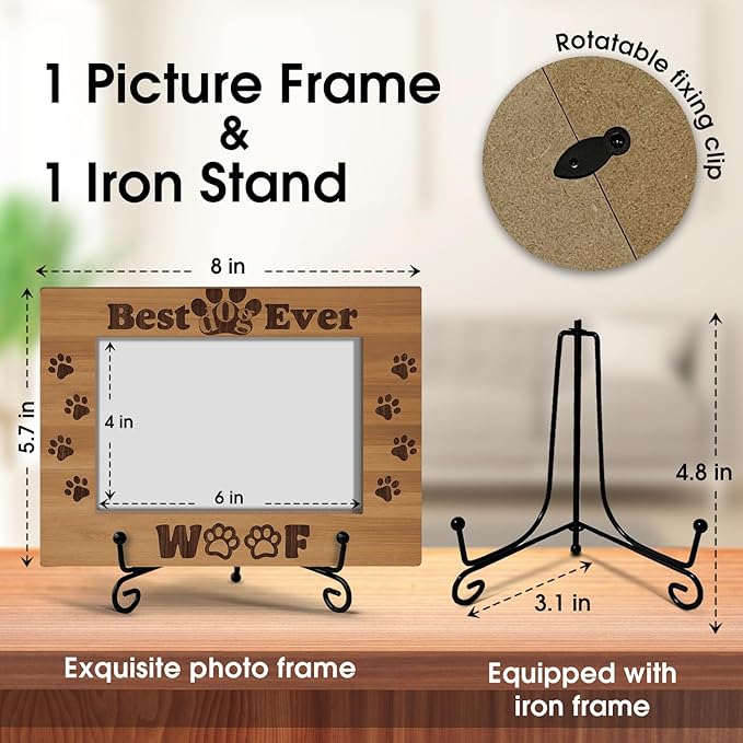 Pet Picture Frame, Dog Picture Frame Birthday Gift for Dog Owner Mom Friend, Wooden Photo Frame with Stand, 4x6" Photo Frame for Tabletop Display, Home Office Bedroom Desk Decor Shelf Display/XK48