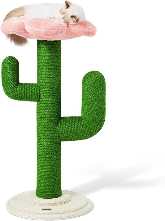 VETRESKA 41.3" Cat Scratching Post with Bed, Tall Cat Scratch Post for Indoor Cats, 2-in-1 Cat Tree Tower, Extra Large Sisal Cat Scratcher Durable Cat Scratch Tree Tower with Soft Cozy Fluffy Perch