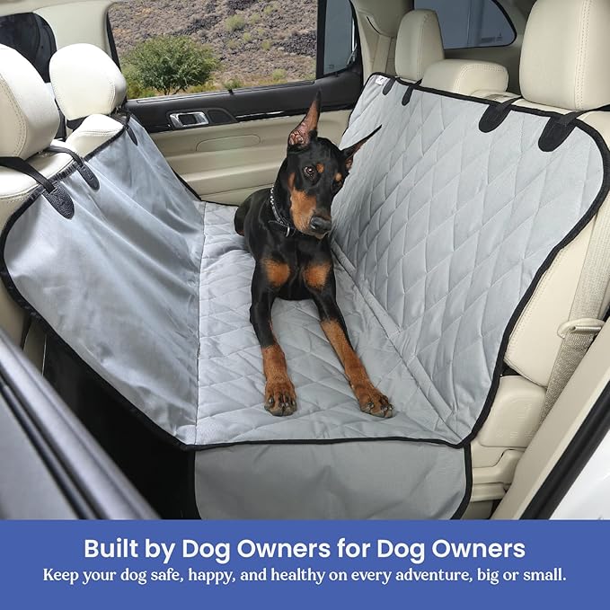 4Knines Dog Backseat Cover with Hammock for Cars, SUVs, and Trucks – Waterproof Layers, Nonslip Seat Protector, Durable Nylon Clips, K9 Shield with Heavy Duty Thread, (Extra Large, Grey)