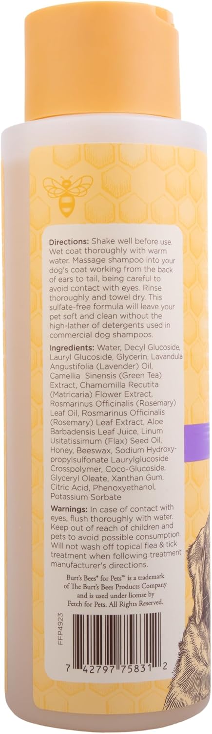 Burt's Bees for Pets Calming Dog Shampoo with Lavender and Green Tea, 6pk, 95% Natural Origin Formulas, Calming Lavender Dog Shampoo - Gentle Dog Shampoo, Best Dog Shampoo, Lavender, 6pk 16 oz