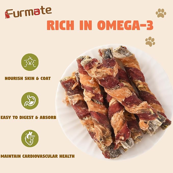 Dog Treats, Chicken Duck Wrapped Cod Skin Sticks for Dogs, Healthy Fish Dog Snacks Rich in Omega 3, Rawhide-Free Long Lasting Dog Jerky Traning Treats for Small Medium Large Breeds,10.58 oz