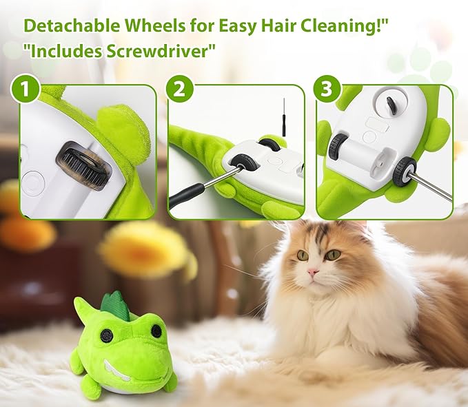 Interactive Cat Toys for Indoor Cats - Automatic Moving Cat Chase Toy for Bored Indoor Adult Cats - 360° Random Movement, Tail Wagging & Catnip Stimulation - Electric Croc(Short Plush)