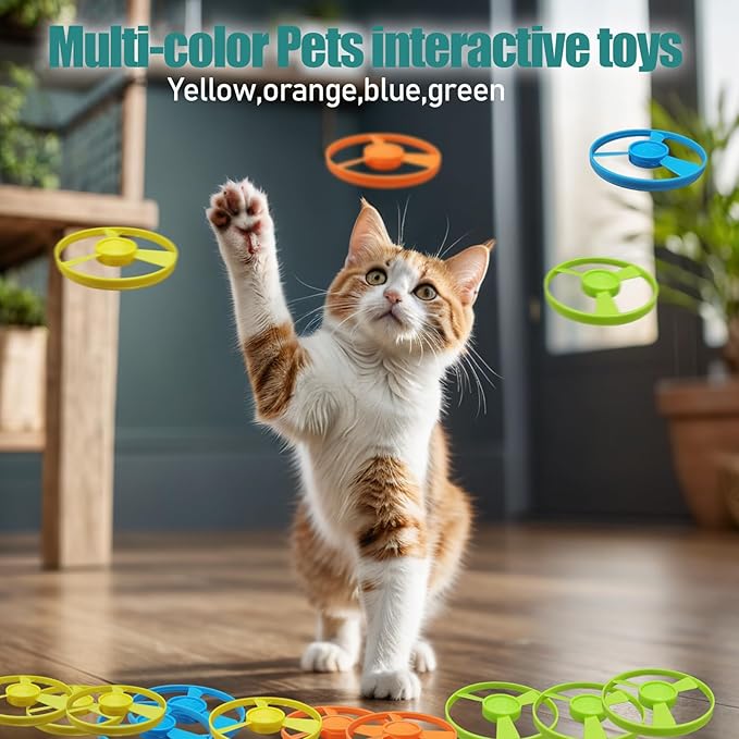 Cat Fetch Toys, Interactive Flying Cat Toys with 20 Colored Flying Propellers, Pet Tracks Chasing Toy for for Kitten Training Hunting (only Propellers)