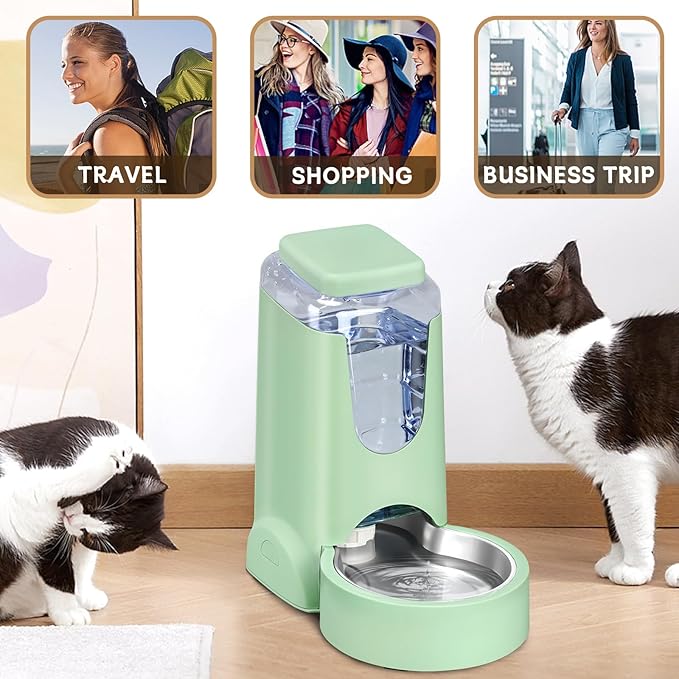 Automatic Cat Feeder and Water Dispenser with Stainless Steel Bowl Dog Gravity Food Feeder and Waterer for Small Medium Pets Puppy Kitten 1 Gallon x 2