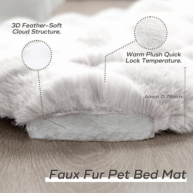 Plush Dog Bed Mat Faux Fur Cat Beds for Indoor Cats with Anti-Slip Bottom Kitten Self Warming Bed for Couch/Floor/Dog & Puppy Friendly 27 x 20 Inch Large White