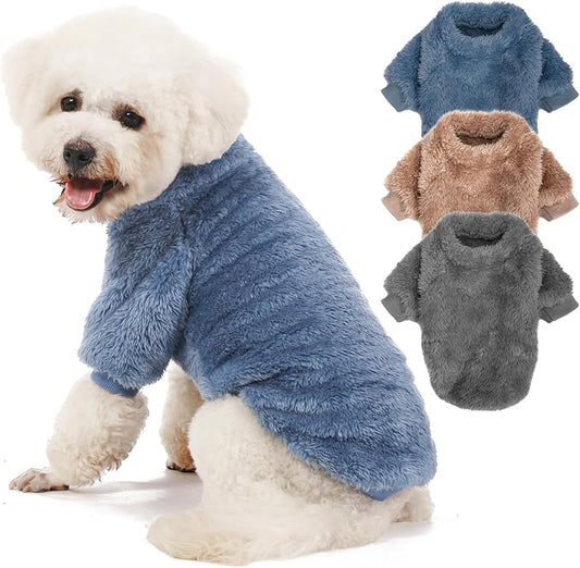 Dog Sweater, 3 Pack Dog Sweaters for Small Dogs, Dog Clothes for Small Dogs Girl Boy, Ultra Soft and Warm Puppy Sweater Dog Coat for Winter Christmas (XXS, Blue+Lt Coffee+Dark Grey)