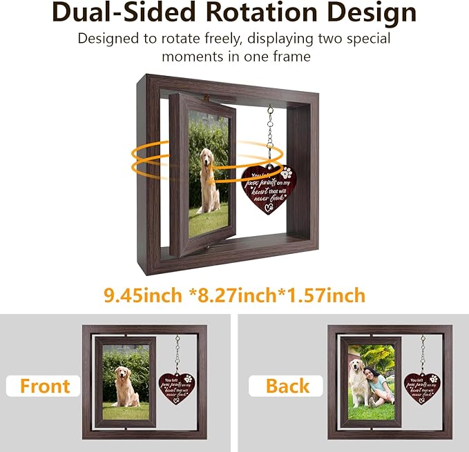 Dog Memorial Gifts for Loss of Dog, Pet Memorial Gifts for Dogs Cats - Rotating Wooden Picture Frame for 4x6 Photos, Pet Loss Remembrance Bereavement Keepsake