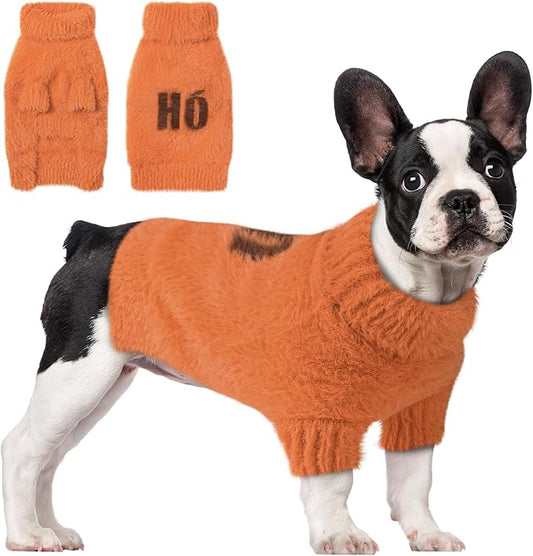Small Dog Furry Pullover Sweater, Classic Turtleneck Dog Clothes for Cold Weather Cute Warm Pet Clothes for Chihuahua, Bulldog, Dachshund, Pug Orange Large