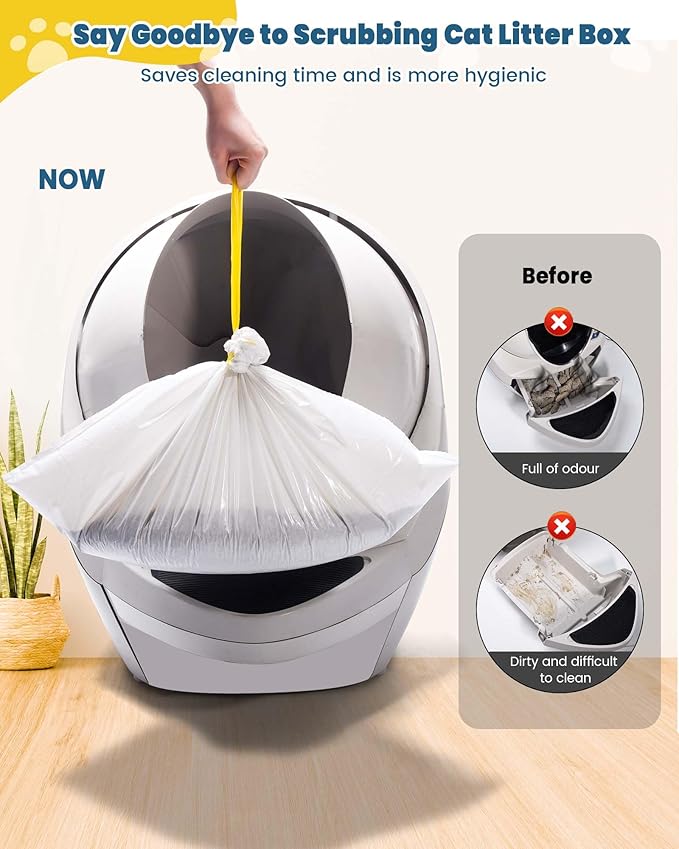 KONE 105 Count Cat Litter Bag Liners fits Robot 3 4 and most Self Cleaning Litter Drawer Waste Bin, 2 mil Thickened Drawstring Kitty Poop Bags, Automatic Pet Disposable Replacement Trash Bag, 26 x 16