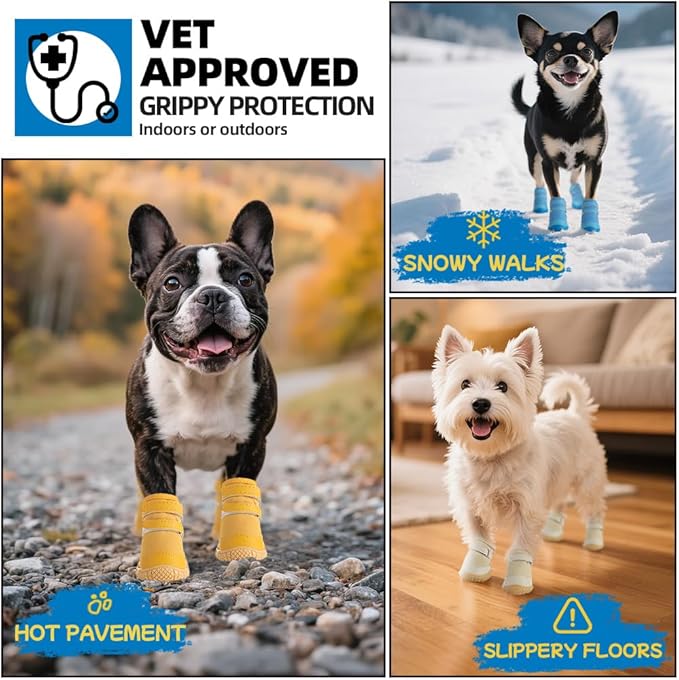 Dog Shoes for Small Dogs, Breathable Dog Boots Paw Protector for Hot Pavement Winter Snow, Dog Booties with Rugged Anti-Slip Sole for Hardwood Floors Outdoor Walking Light Khaki Size 3