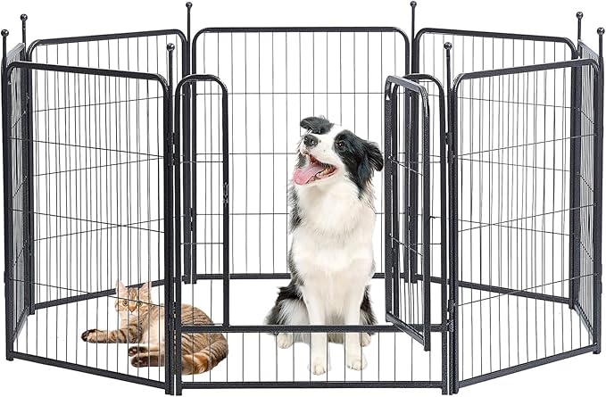 Dog Playpen,32/40/45 Inch Height in Heavy Duty, Folding Indoor Outdoor Anti-Rust Dog Exercise Fence, Portable Pet Playpen with Door for Large Medium Small Dogs and Pet (8 Panels, 32 Inch) Silver