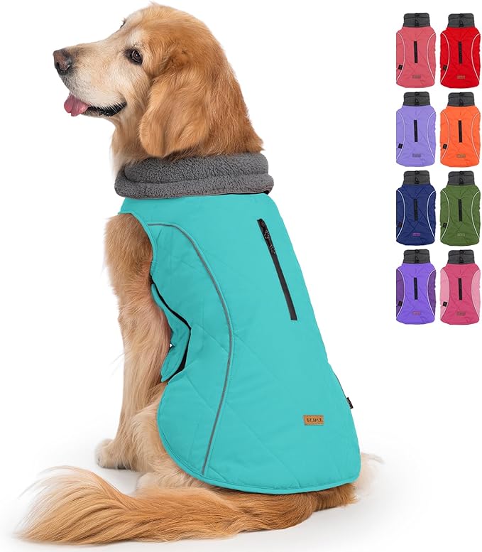 EMUST Pet Vests for Winter, Fleece Lined Dog Coat for Cold Weather Warm Dog Jackets for Small Medium Large Dogs, Pet Apparel for Cold Weather, Turquoise, XXXL