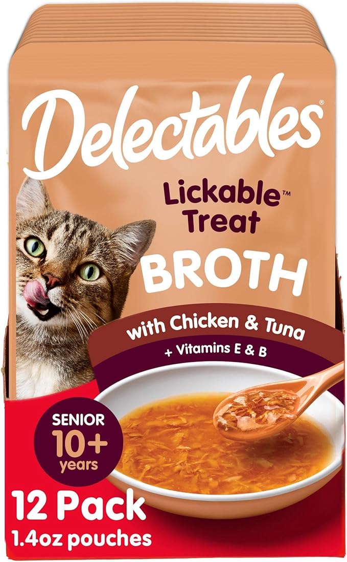 Hartz Delectables Savory Broths Senior 10+ Chicken & Tuna Lickable Cat Treat, 12 Pack