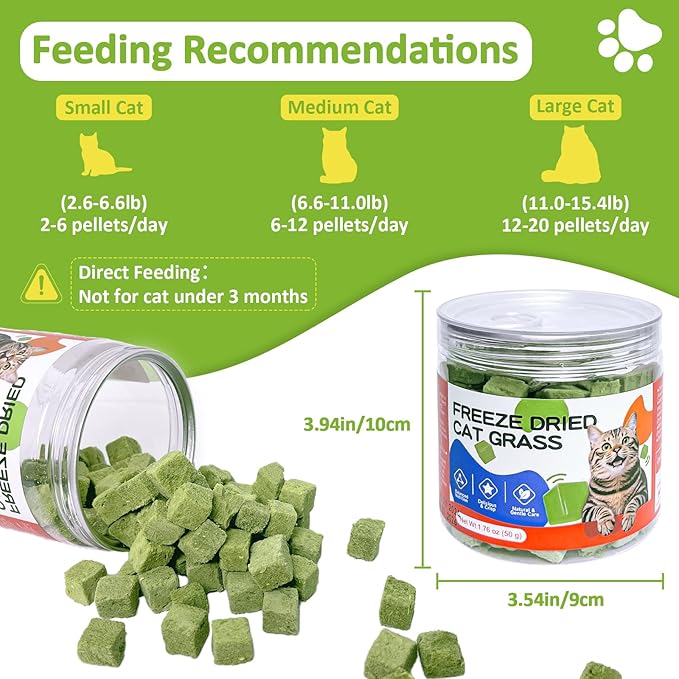 Freeze-Dried Cat Grass Treats with Premium Gourmet Blend - Natural Hairball Control & Gut Health Support for Cats (Chicken Breast Formula, 1.76 oz)