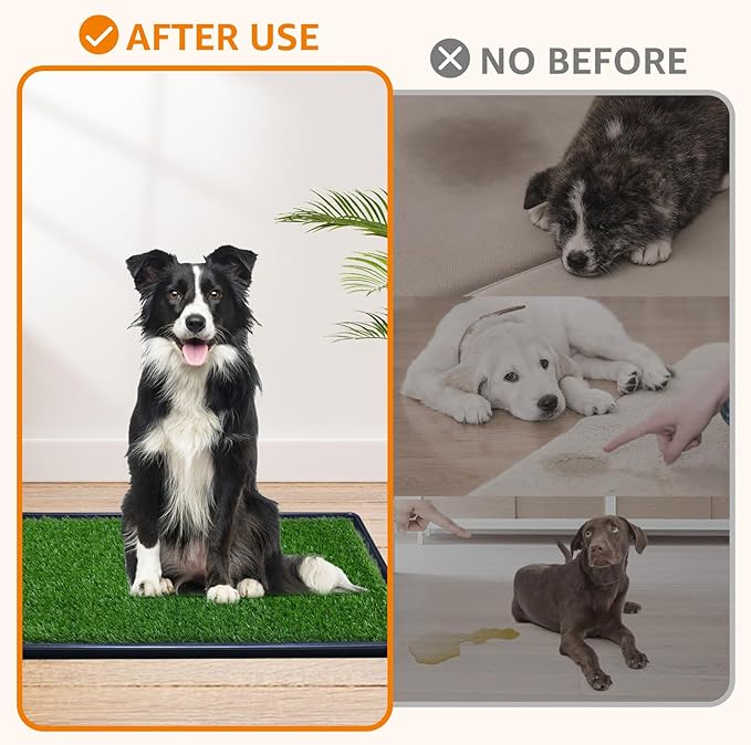 LOOBANI Large Dog Grass Pad with Tray - 35x23in Dog Litter Box with 2-Pack Replacement Artificial Grass Puppy Training Pads - Potty Tray for Balcony Apartment Indoor Outdoor Use