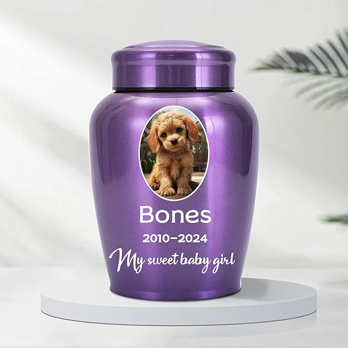 Personalized Cremation Urns for Pet Ashes, Custom Pet Name and Photo for Memorials Urns, 8.6 Inches Large Pet Urns for Dogs and Cats Ashes (Oval)