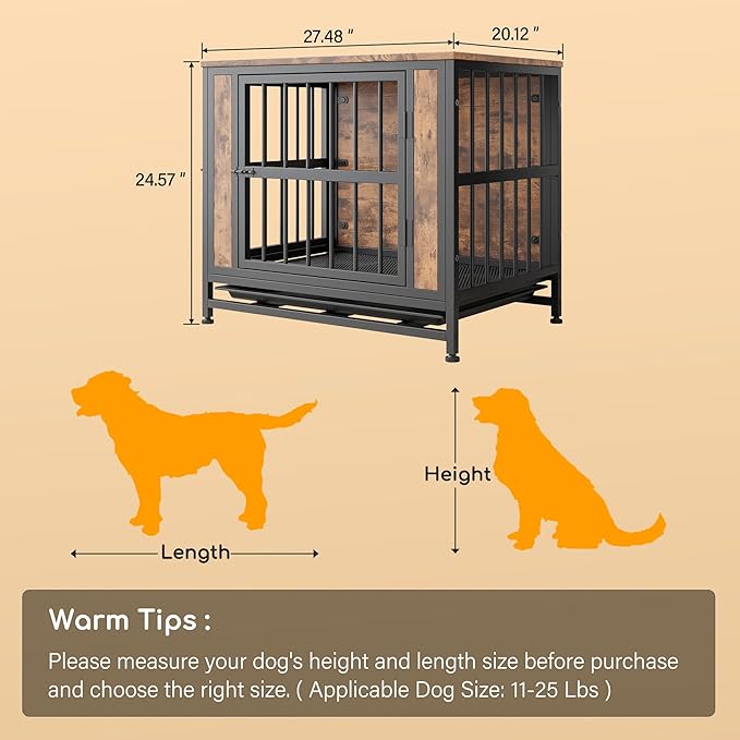 Rustic Small Dog Cage Furniture, Brown Wooden Dog Crate Kennel Furniture, Decorative Dog House Indoor End Table for Small Dog