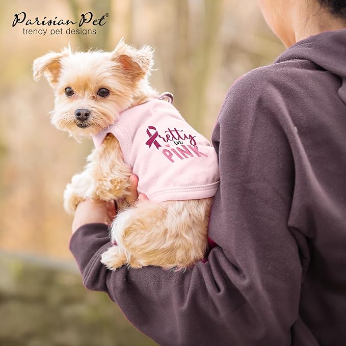 Parisian Pet Dog Tshirt - Embroidered “ Pretty in Pink “ Dogs Apparel - Breathable and Lightweight Dog Clothes - Sleeveless Doggy Tee Shirts - Machine Washable Shirts for Medium Dogs Girl - M