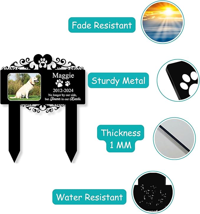 Custom Pet Grave Markers Dog Outdoor | Memorial Burial Markers for Your Furry Friend | Cross for Cemetery Grave Pet Headstones for Dogs | Custom Photo Resting Place Sign for Paw Companions