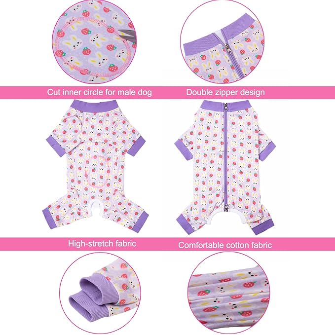 Dog Recovery Suit for Small Medium Large Dogs, Pet Onesie After Surgery Comfort Dog Bodysuit Anti Licking (2X-Large, Purple Bunny)