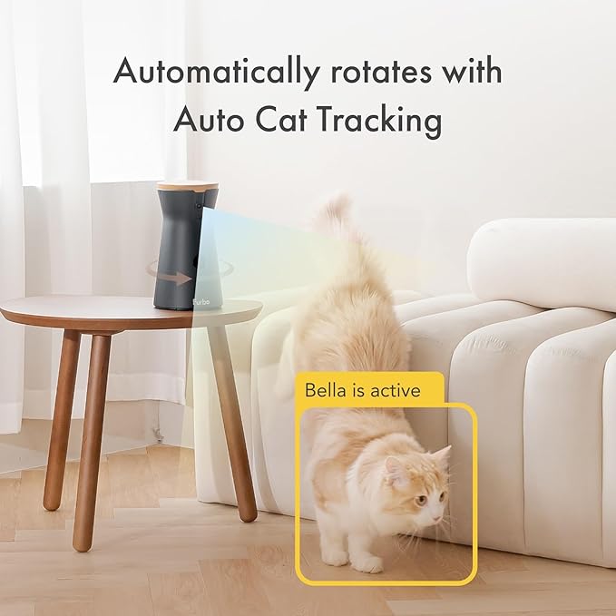 Furbo 360° Cat Camera: Pet Security Cam w/Meowing Alerts, Rotating View, Treat Toss w/Phone App, Smart Home Kitty Monitoring, 2-Way Speaker, No Subscription Needed. Standard See, Talk, & Toss Features