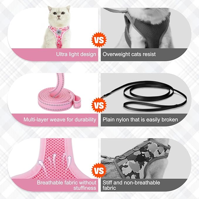 BEAUTYZOO Cat Harness and Leash Set for Walking Escape Proof, Neck Release Adjustable Harness for Kitten Puppy Small Medium Large Cats, Soft Cute Easy Control Small Cat Harness for Cats Boy and Girls