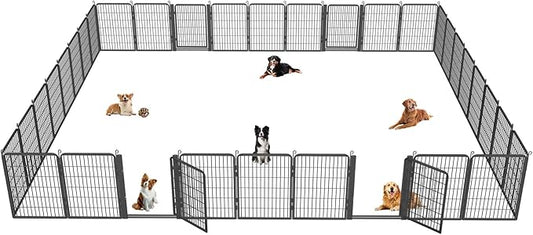 Dog Playpen with Low Threshold Gate, 40 inch 34 Panels Dog Fence, Heavy Duty Metal Exercise Large Dog Pen, Rust-Resistant Outdoor Pet Fence for Yard RV Camping