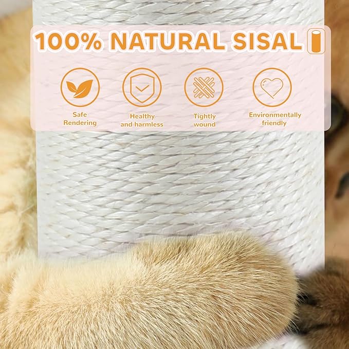 Cat Scratching Post,45'' Tall Scratching Post for Indoor Cats Adults,Cat Scratcher with 3.5Inch Diameter,Sisal Rope,Interactive Ball Toys,Self Groomer Brush for Large Cats Kittens