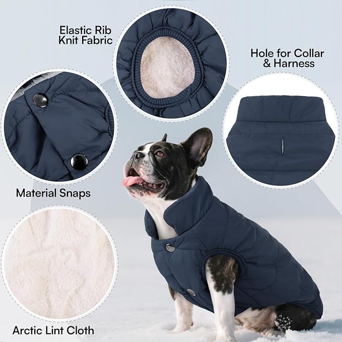 ASENKU Dog Winter Coat - Waterproof Windproof Dog Jacket, Warm Snowproof Doggie Puffer Vest for Cold Weather, Lightweight Snow Coats for Small Medium Large Dogs (S, Blue)