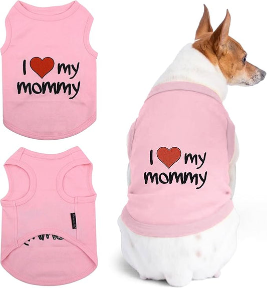 Parisian Pet Dog T-Shirt with Embroidered 'I Love My Mommy' Words - 100% Cotton, Pink Dogs Clothes - Sleeveless Pet Vest - Machine Washable Shirt for Large Dogs, XL