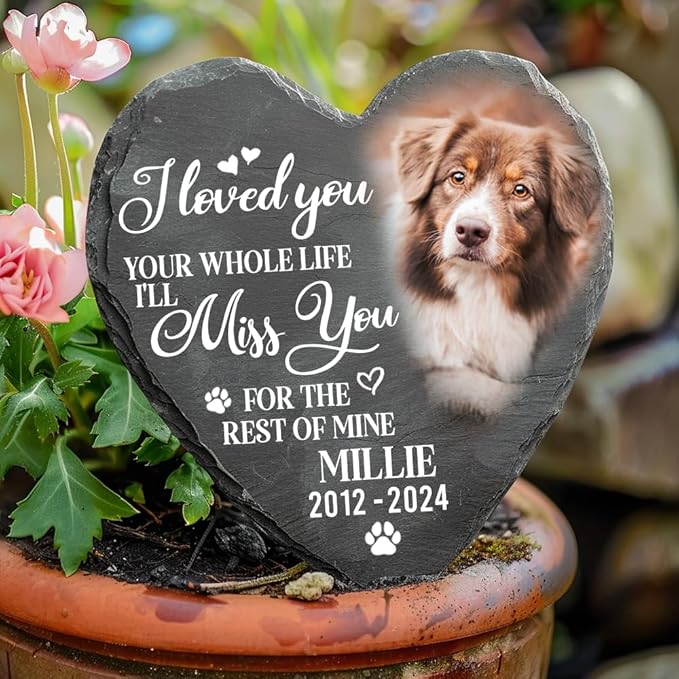 Personalized Dog Memorial Gifts for Loss of Dog, Custom Photo Pet Stone, Personalized Memorial Gifts for Pet Loss, Gift for Cat Lovers, Stones for Dogs, Cemetery Decorations for Grave Q5