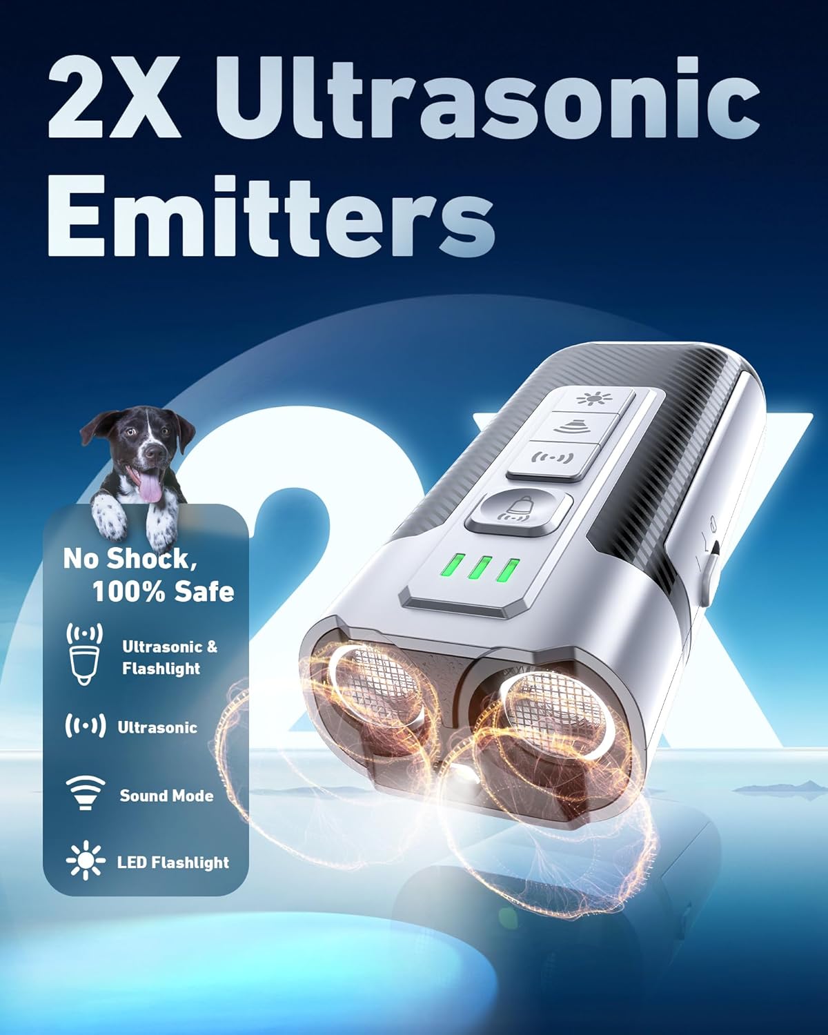 Dog Bark Deterrent Devices-Ultrasonic Anti Barking Device for Dogs with 50ft Range, Rechargeable No Barking Device for Own or Neighbor's Dogs, Portable Safe for Dogs/Humans,Silver