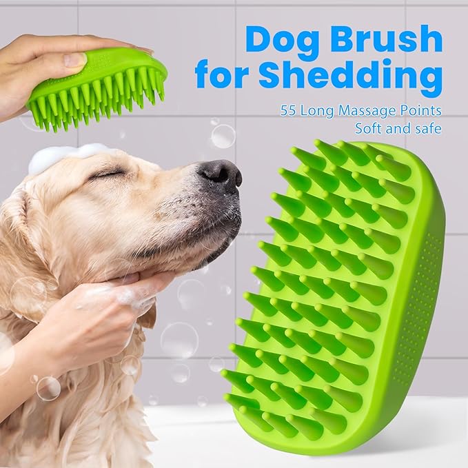 3PCS Dog Bath Brush, Shampoo, Shower, Scrubber for Bath, Dog Bath Supplies, Suitable for Deshedding, Washing & Grooming of Short and Long Haired Pets (Blue Green Blue)