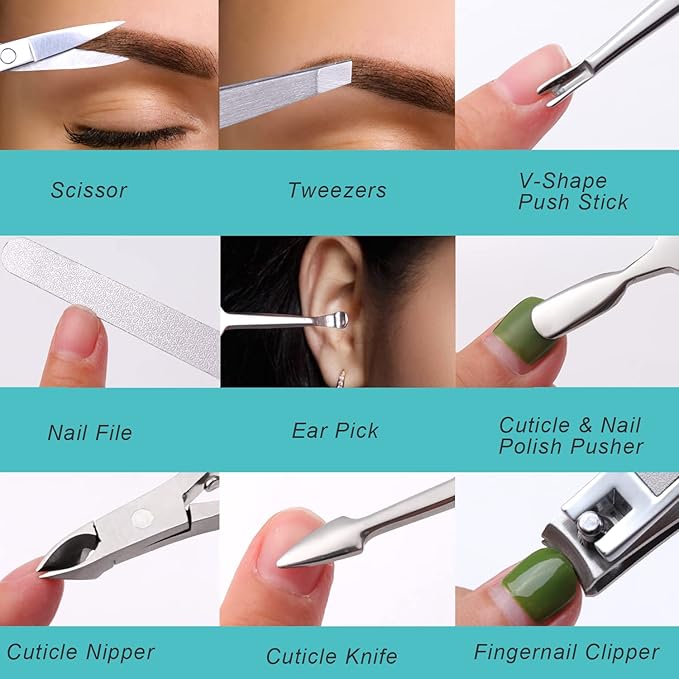 FAMILIFE Nail Kit, Professional Manicure Set Manicure Kit, 11 in 1 Stainless Steel Nail Clippers Set Pedicure Tools, Men Grooming Tool with Portable Blue Leather Travel Case Luxury Gifts for Him