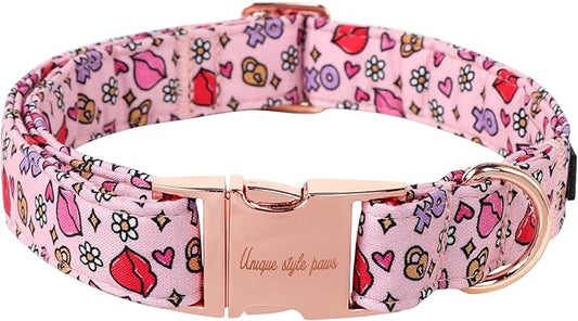 Unique style paws Valentine's Dog Collar Metal Buckle Puppy Collar XO Red Lips for Small Medium Large Boys Girls Dogs Wedding