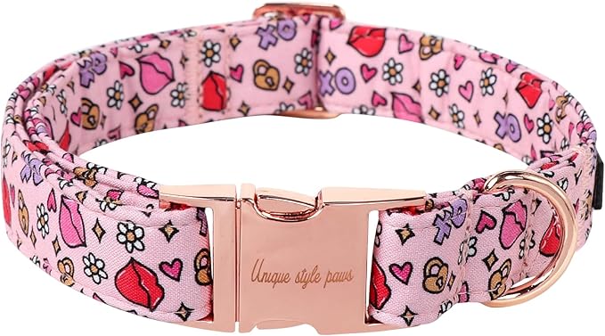 Unique style paws Valentine's Dog Collar Metal Buckle Puppy Collar XO Red Lips for Small Medium Large Boys Girls Dogs Wedding