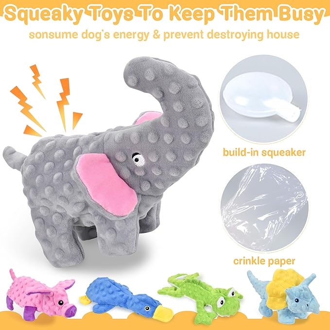 No Stuffing Dog Toys for Aggressive Chewers, Squeaky Dog Toys for Large Medium and Small Dogs, Puppy Dog Chew Toys Pack of 5