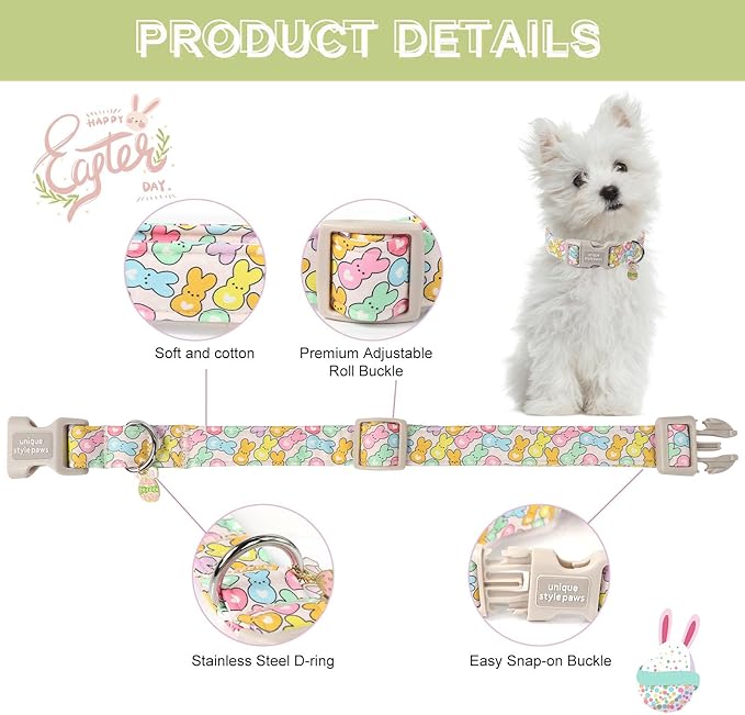Unique style paws Easter Day Dog Collar Plastic Buckle Collar with Pendant Blue Sports Rabbit Ball Egg Puppy Collars Gift for Small Medium Large Boys Girls Dogs