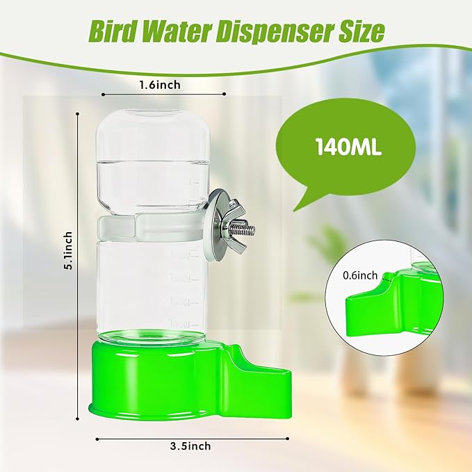 BWOGUE Automatic Bird Water Dispenser, 4.73 Fl Oz Parakeet Water Dispenser for Cage No Mess Suspended Bird Water Feeder for Cockatiel Budgie Conure Lovebirds