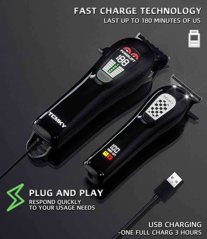 Hair Clippers Professional Cordless for Men, Barber Clippers for Hair Cutting Kit, Wireless LCD Display Hair Trimmers Set, Rechargeable Haircut Machine for Family (Black)