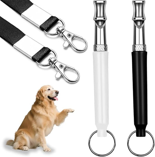 2 Pack Dog Whistle, Dog Whistle to Stop Barking Neighbors Dog, Adjustable Ultrasonic Silent Dog Whistle, Professional Recall Dog Training Whistles, with Lanyard (Black and White)